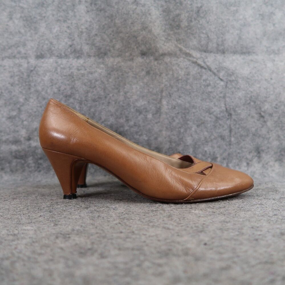 Vintage Shoes Womens 36.5 G Zuin Pumps Leather Heels Made In Italy Classic Brown - Picture 2 of 15